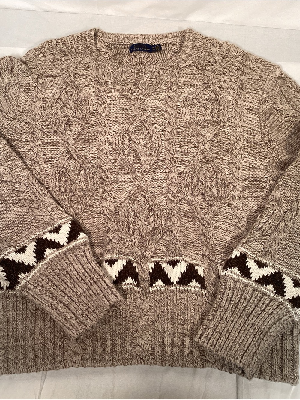 Polo Ralph Lauren Women’s Cable Knit Sweater Aztec Design Trim Size XL - Picture 12 of 15